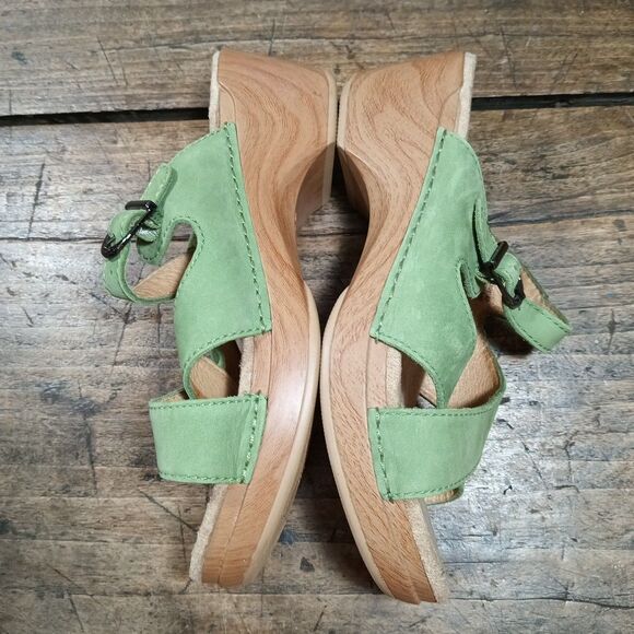 Dansko Sz 9.5 10 EU40 Sandals Sophie Green Slip On Shoes Buckle Leather - Picture 9 of 11